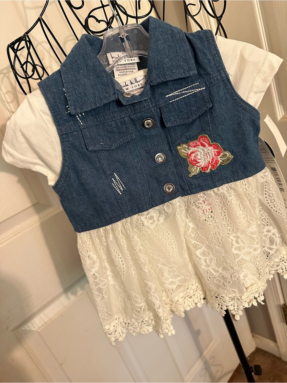 Denim & Lace Floral 3T 2 piece shirt set NWT